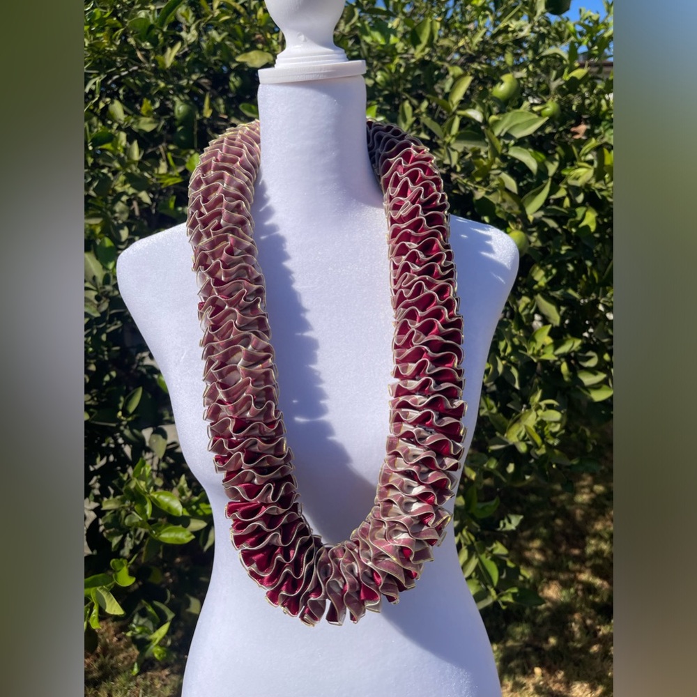 Handmade Leis- Maroon and Beige 42 inch